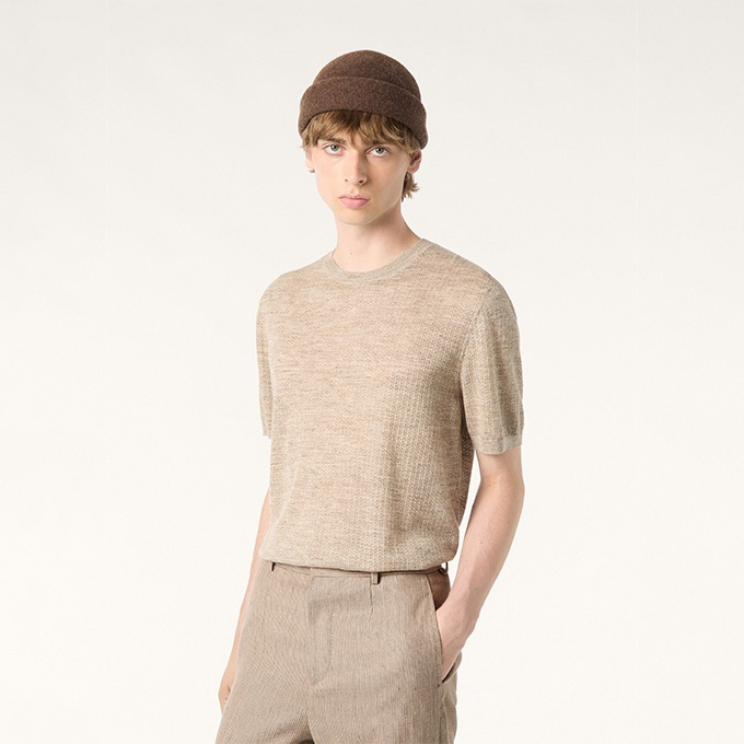 loro piana urban crew neck textured knit short sleeve sweater